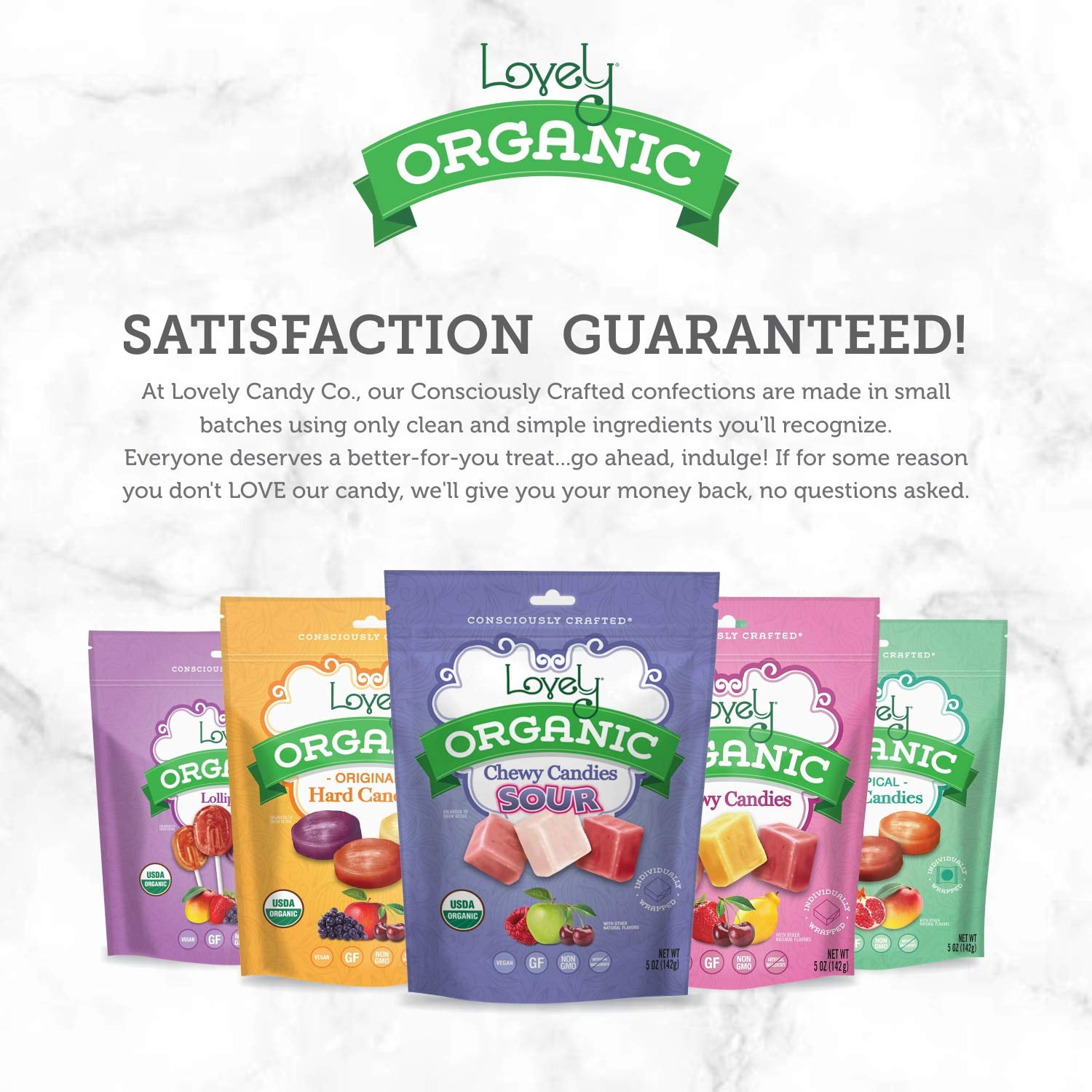 Lovely Candy Organic Sour Chewy Candies 5oz (6-pack) | Raspberry, Apple, & Cherry | Vegan, Gluten Free, Non-GMO, No Artificial Ingredients