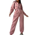thumbnail image 3 of Women Fleece Jumpsuits Outfits Hooded Sweatshirt Set High Waist Ladies Jumpsuit Pink S, 3 of 7