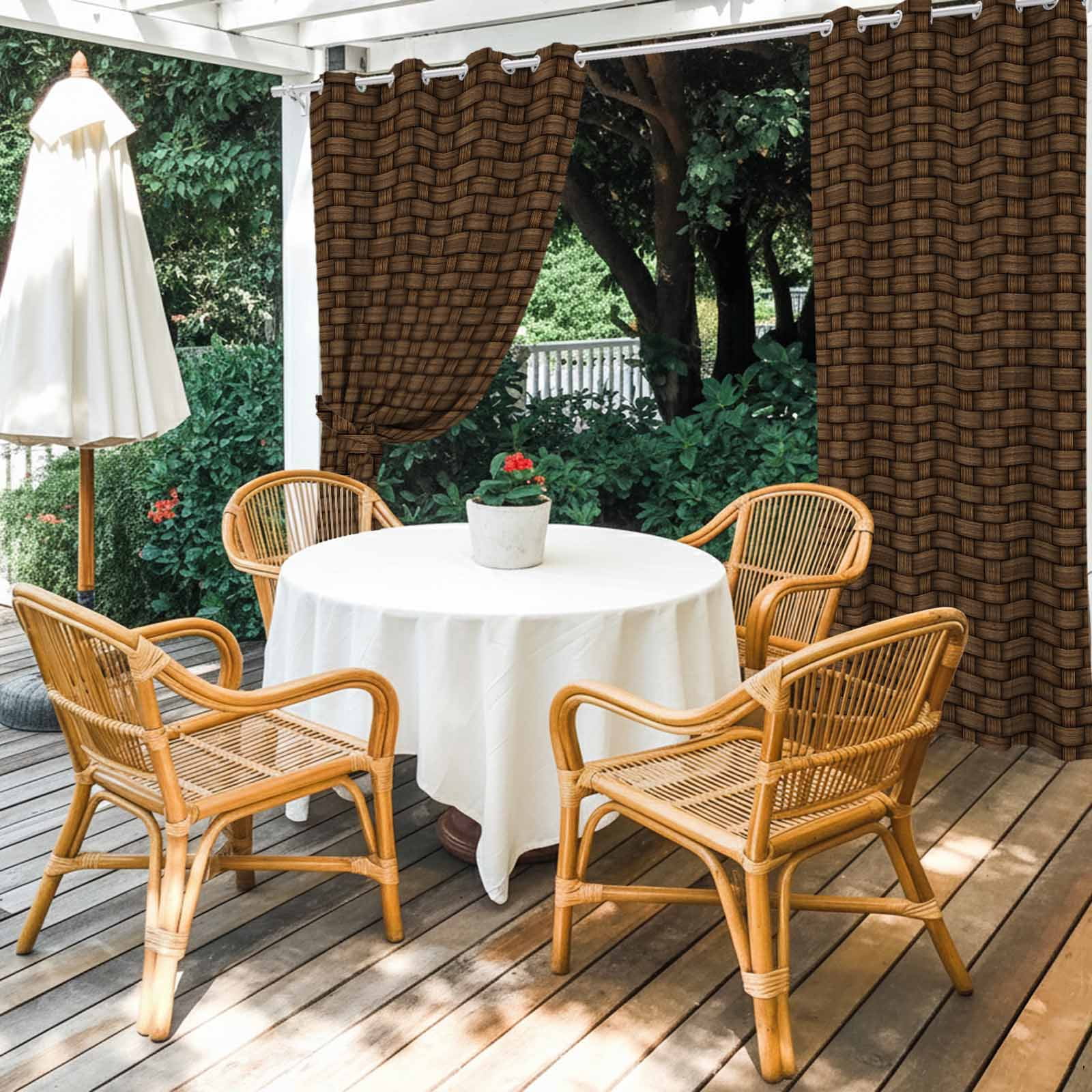Outdoor Curtains for Patio Waterproof, Dark Brown Rattan Outdoor Privacy Panels Grommet, Vintage Abstract Wicker Texture Blackout Outside Curtains for Porch/Cabana/Pergola/Gazebo 54"x95", 2 Panels