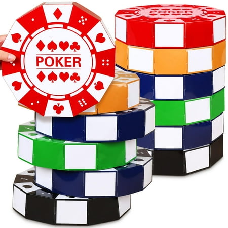 PullCrease 12 Pcs PriNst Large Poker Chip Favor Boxes 9 Inch Casino Themed Party Decorations Giant Chip Table Centerpiece for Game Night New Year Prom Casino Birthday Party Supplies