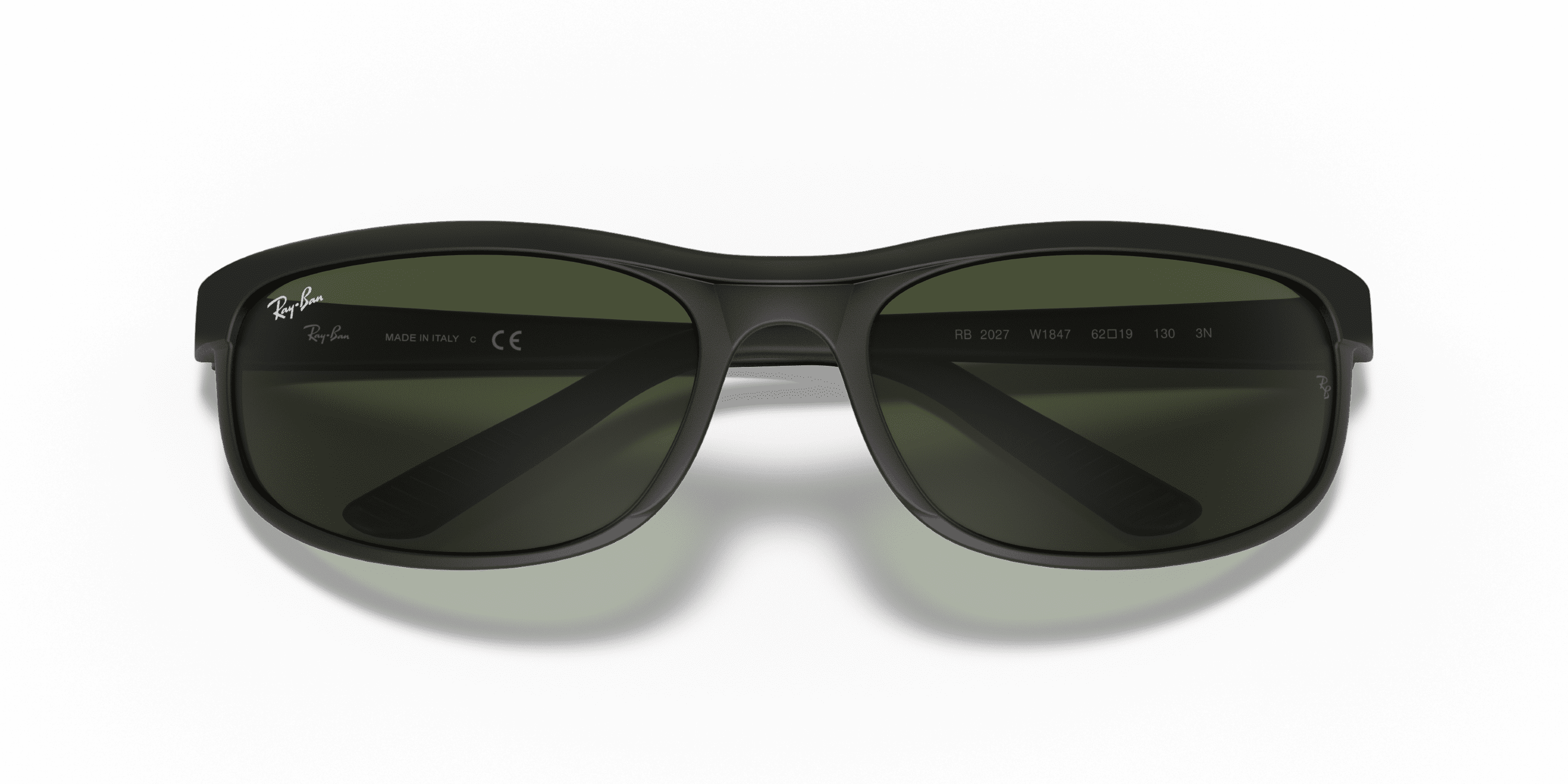 Ray-Ban Predator 2 Sunglasses, Sporty Rectangle Eyeglasses with Case, Matte Black/G-15 Green, Size 62