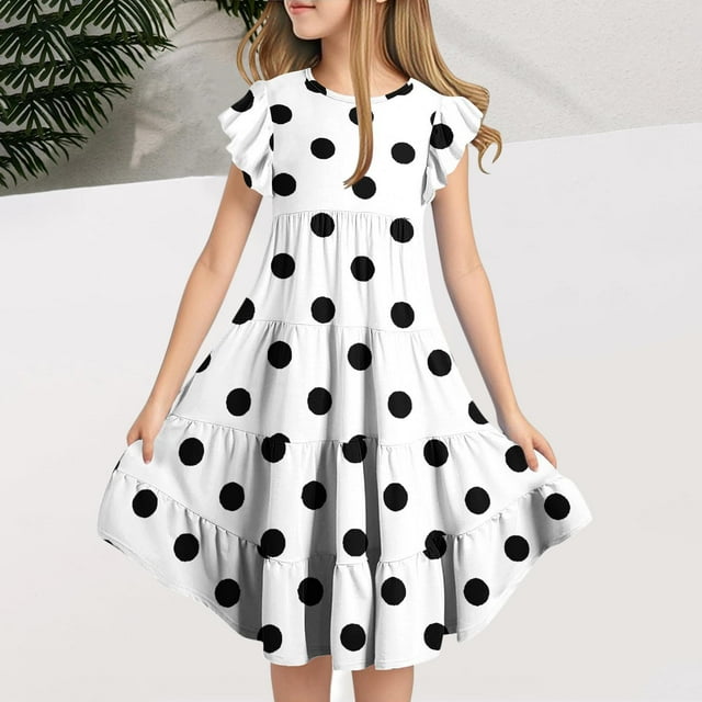 LOVZFMLL Robe Princesse Imprimée pour Enfants et Filles 4-14 Ans Manches Longues Col Rond