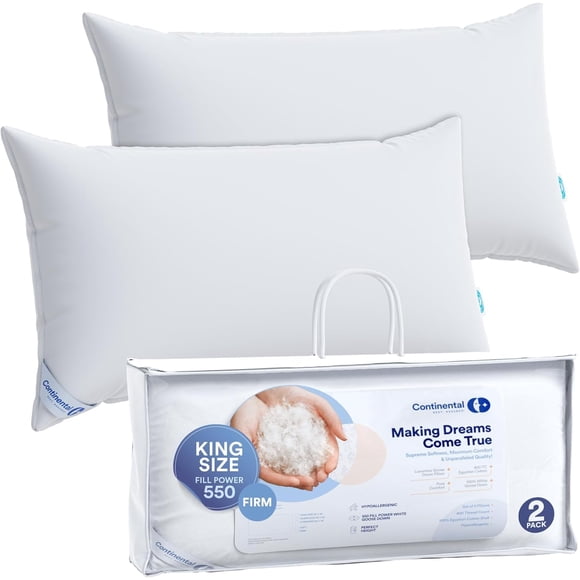 Almohada Continental Bedding, firme, plumón de ganso, tamaño king, 1,06 kg