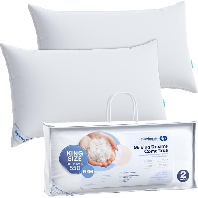 Almohada Continental Bedding, firme, plumón de ganso, tamaño king, 1,06 kg
