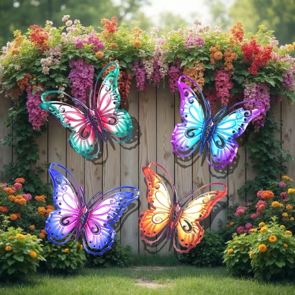 Metal Butterfly Garden Decor – 4 Pack Outdoor Hanging Wall Art for Fence, Yard, Patio – Rust-Proof Colorful Butterflies (Style 5)