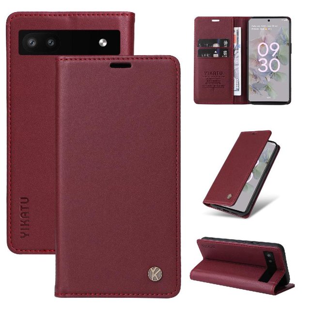 Funda para Google Pixel 6A Estuche de Cuero PU Tipo Cartera con Ranuras para Tarjetas y Cierre Magnético