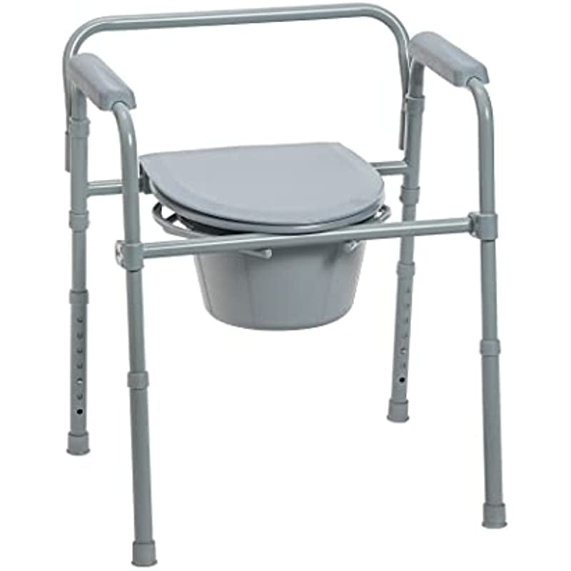 Drive Medical 111481 Steel Bedside Commode Chair, Grey
