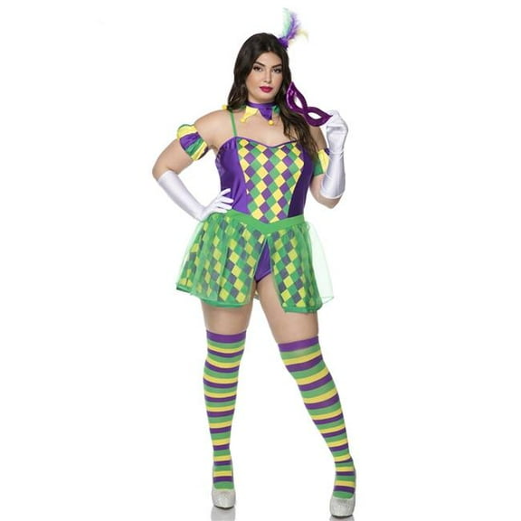Sky Hosiery 71158Q-1X-2X Womens Mardi Gras Babe Costume, Multi Color - 1X & 2X - 5 Piece