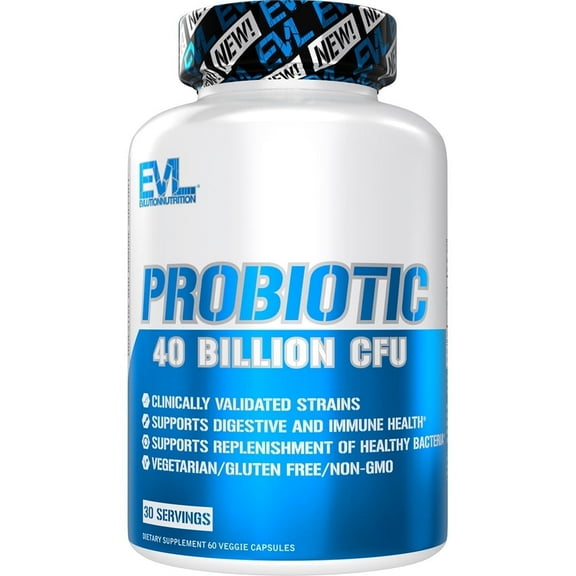 Probiotic Supplement 40 Billion CFU - Evlution Nutrition Probiotics for Men and Women - Easy to Swallow Veggie Capsules 60ct for Digestive and Immune Support
