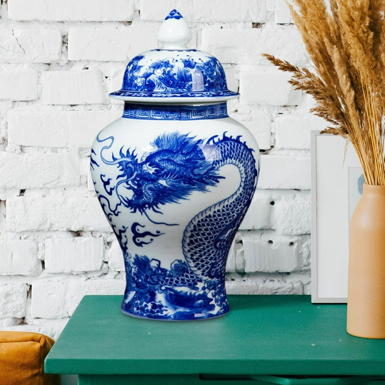 Light Luxury Porcelain Ginger Jar Temple Jar Storage Container Organizer Ceramic Flower Vase for Home Livingroom Bedroom Party Decoration , 20cmx42cm