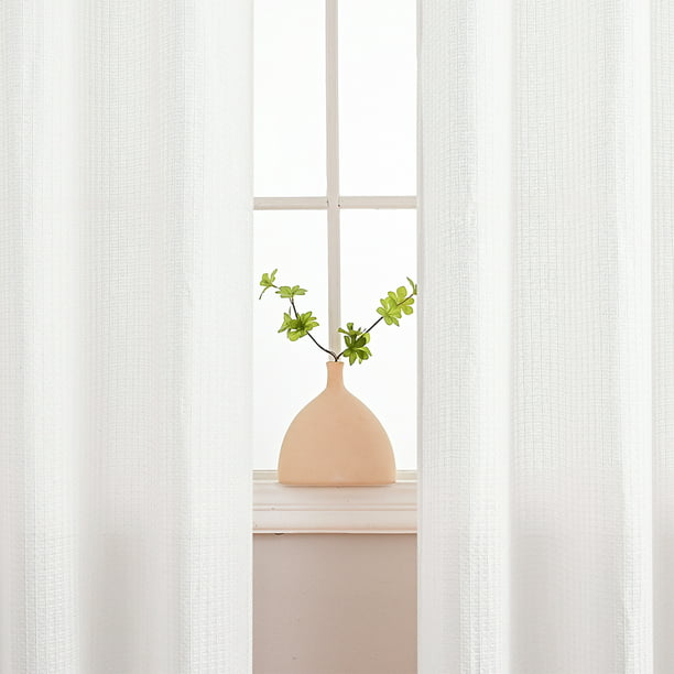Rideaux à la mode rideau de fenêtre à œillets filtrant la lumière draperies  texturées en lin traitements de couleur unie semi-transparents longue  décoration intérieure Blanc W: 39x H: 79 