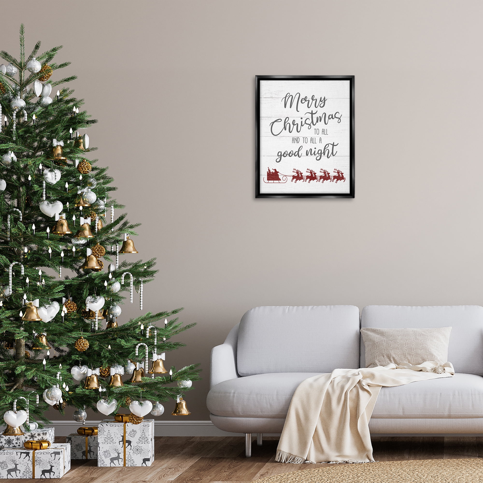 Stupell Industries To All A Good Night Christmas Holiday Painting Black Floater Framed Canvas Art Prints Wall Art, 25 x 31