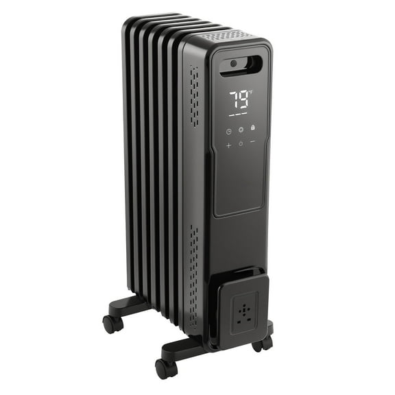 KFFKFF Electric Oil-Filled Radiator, 1500W Space Heater with Dual U-Shaped Heating Elements, Safety Features, Adjustable Heat Levels, 24-Hour Timer, Wheels for Mobility, Remote Control, Black