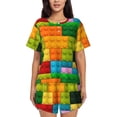 thumbnail image 1 of Balery Colorful Building Blocks Conjunto de Pijama para Mujer con Estampado, Dos Piezas de Manga Corta y Shorts, Ropa de Dormir Suave con Cuello Redondo y Bolsillos-Small, 1 of 6