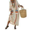 thumbnail image 2 of Levmjia Womens Striped Maxi Dress V Neck Casual Beach Cover Up Boho Kaftan with Pockets Flowy Crinkle Fabric loose Summer Vacation Outfit, 2 of 5