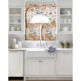 thumbnail image 3 of Fall Maple Leaf Swag Kitchen Curtains Sets for Windows 24 Inch Length, Thanksgiving Orange White Pumpkin Plaid Short Window Curtain Panels Swags Valances and Tiers 3 Piece Set for Cafe/Dining Room, 3 of 5