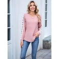 thumbnail image 6 of Womens Long Sleeve Shirts V-Neck Tops Business Casual Blouses Tee Trendy 2025 Fall Fashion Outfits Clothes Pink M, 6 of 8