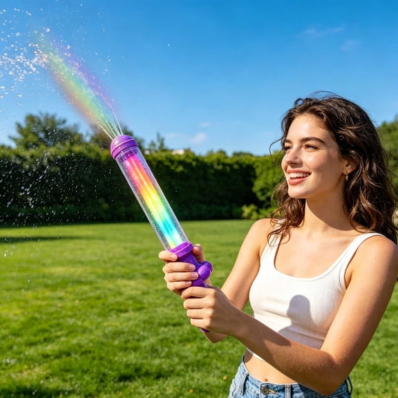 LED Rainbow Water Gun With Remote Control Glowing Light Up Summer Toy For Pool Beach Outdoor Play 11.0 Inches