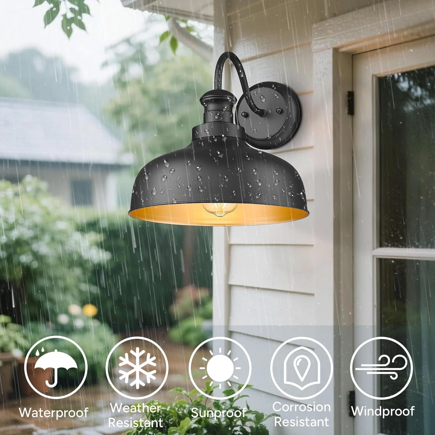 Outdoor Barn Light for Farmhouse, Exterior Wall Mount Lights Fixture,Weather Resistant Outdoor Wall Sconce for Porch, Garage, Patio, Entryway(Black, 1 Pack)