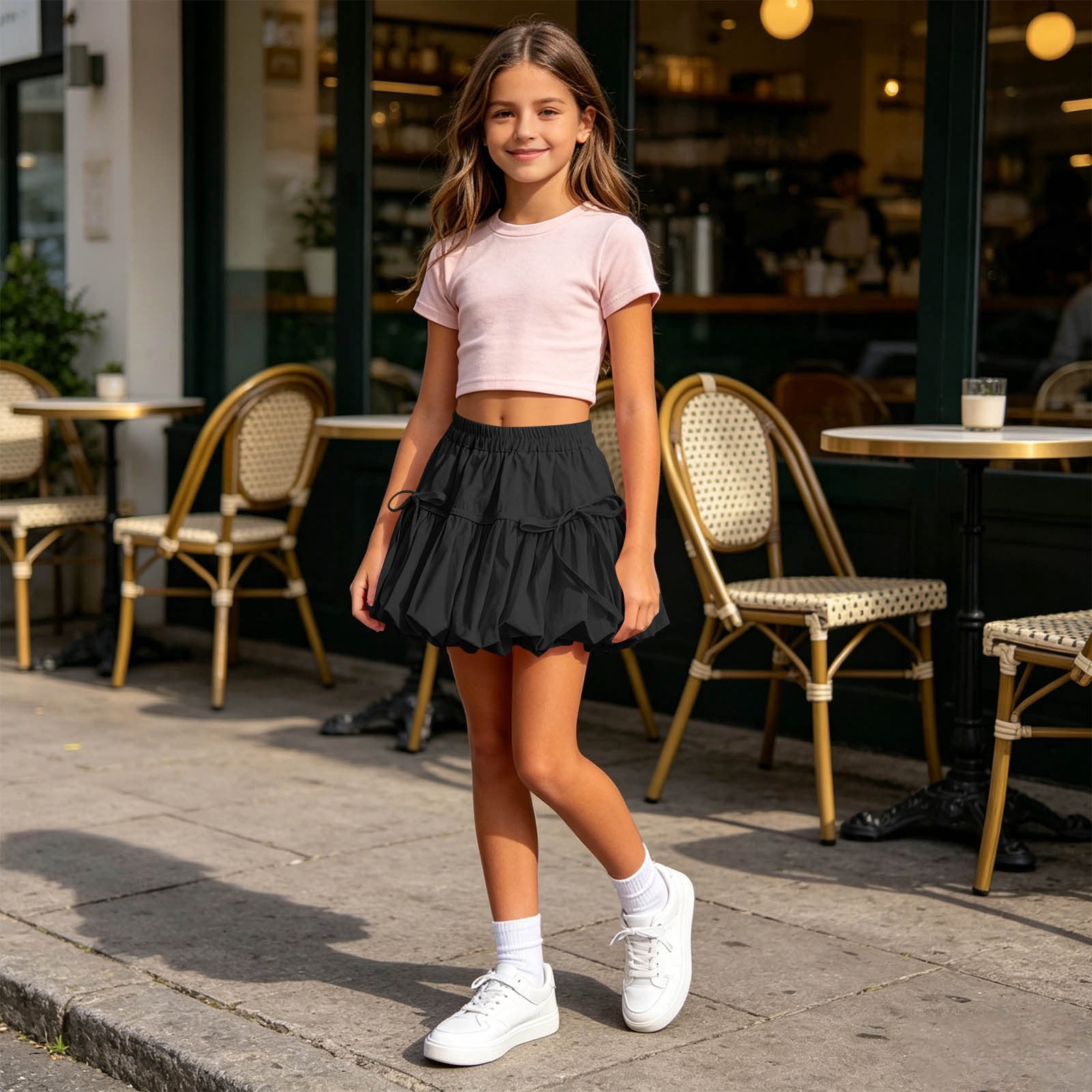 Floleo Girls' Tiered Ruffle Puffy Mini Skirt Kids Elastic High