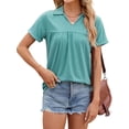 thumbnail image 4 of Hanerdun Women Polo Shirts Pleated Tunic Top Female Solid Casual Blouse Tee Green M, 4 of 5