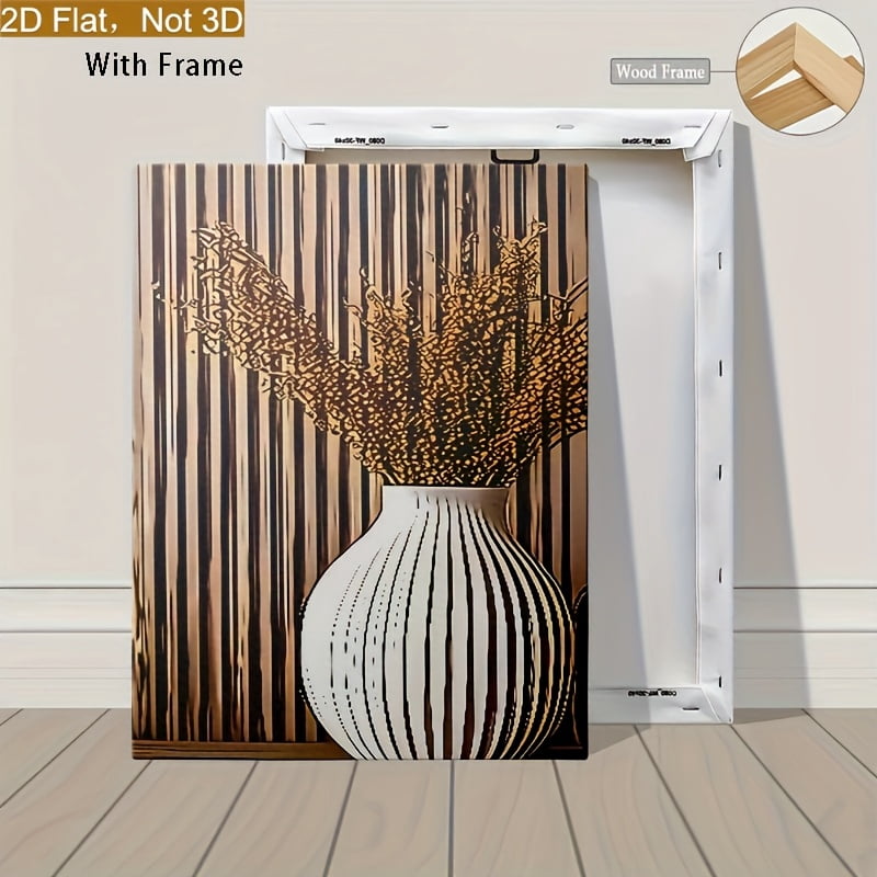2D Flat Framed 2D Planes, Three 2D Planes Printed in a Modern Wooden Style Featuring Easy Potted Plant Landscapes, Framed Canvas Paintings And Posters, Ready to Hang, Home Decor