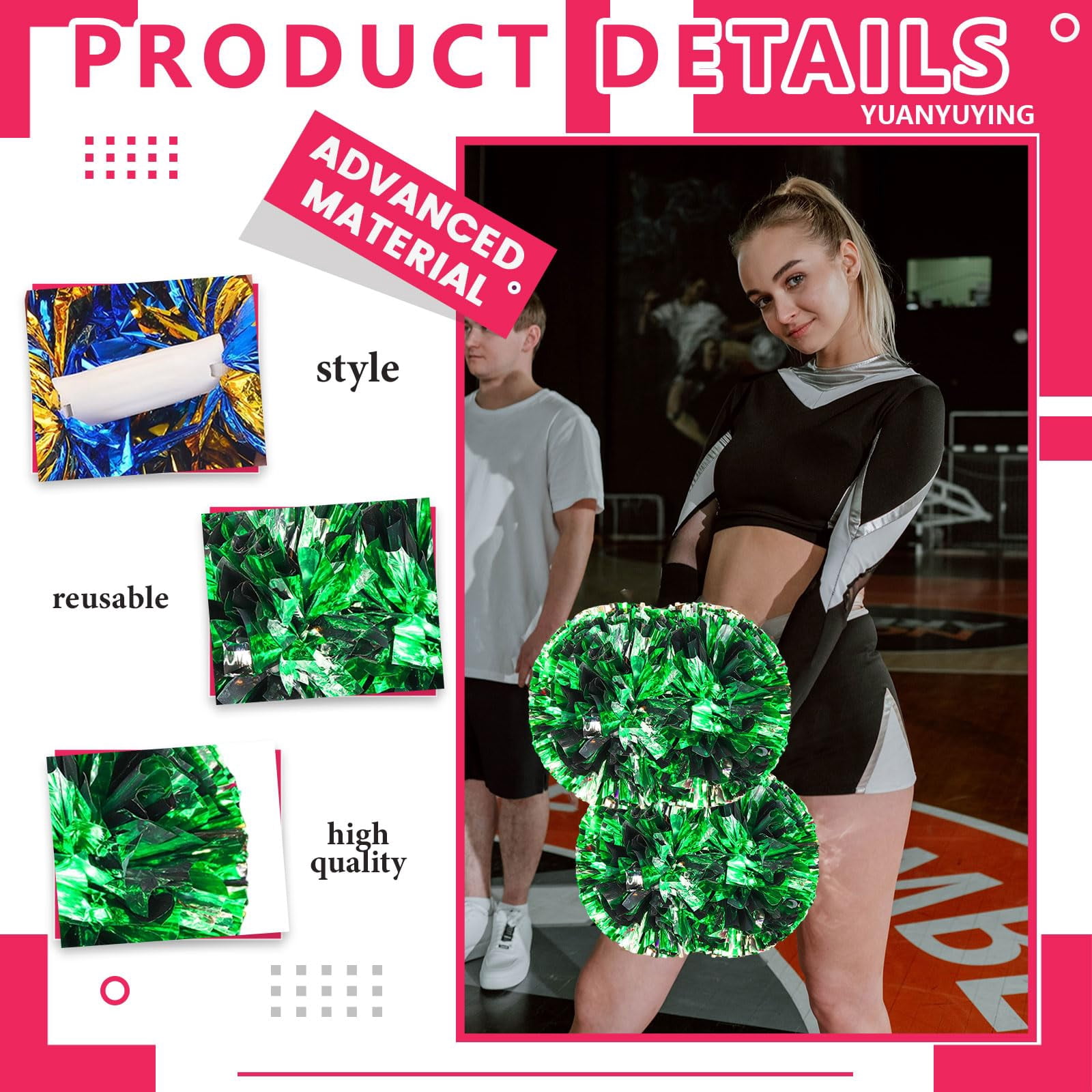 10 Pcs Cheerleading Pom Poms, Cheerleader Pompoms with Handle Style,Fit for Team Spirit Sports Dance Cheering
