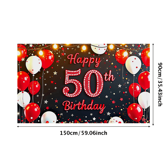 Happy 50th Birthday Backdrop Banner with Balloons Star Decors Party Supplies Birthday Decoration Photography Props Birthday Party Background