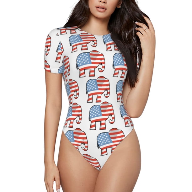 Balery Elephant Body de cuello redondo de manga corta para mujer Tops de manga corta Tops básicos-XX-Large