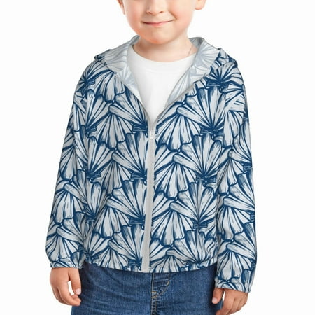 

Sun Hoodie for Kids Blue Shells Long Sleeve Swim Fishing Shirts Sun Protection Zip Up Jacket Clothing Athletic Hoodie