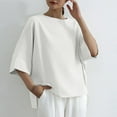 thumbnail image 5 of Women's Short Sleeve Loose Fit T-Shirt Tops Blouses Crewneck Solid Color Soft Casual Daily Wear Vacation Loungewear Fashion Essential Gift for Women | CSEONE,White Free Size, 5 of 9