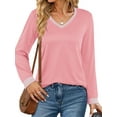 thumbnail image 2 of MOSHU Color Block T Shirts for Women V Neck Long Sleeve Womens Shirts Loose Fall Tops with Pocket, 2 of 8