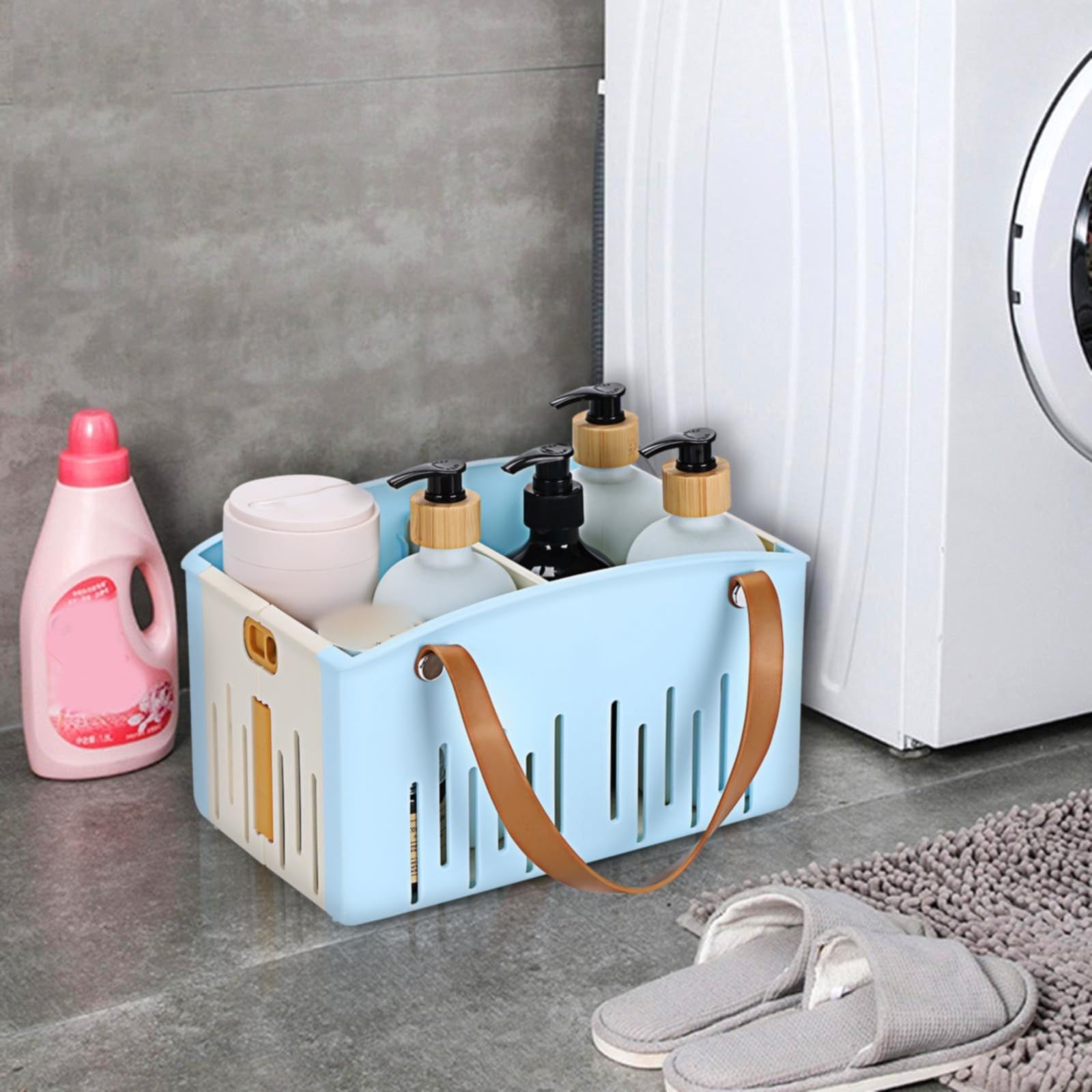 Portable Shower Caddy Basket, Plastic Collapsible Cleaning Organizer, Storage Tote with Handle, Removable Divider for College, Dorm Room, Camp, Gym, Dorm, Bathroom, 11.02x7.09x6.5"