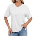 thumbnail image 2 of Otvok Womens Blouses Summer Solid Color V-Neck Pocket Short Sleeved Top with Slit Hem, 2 of 6