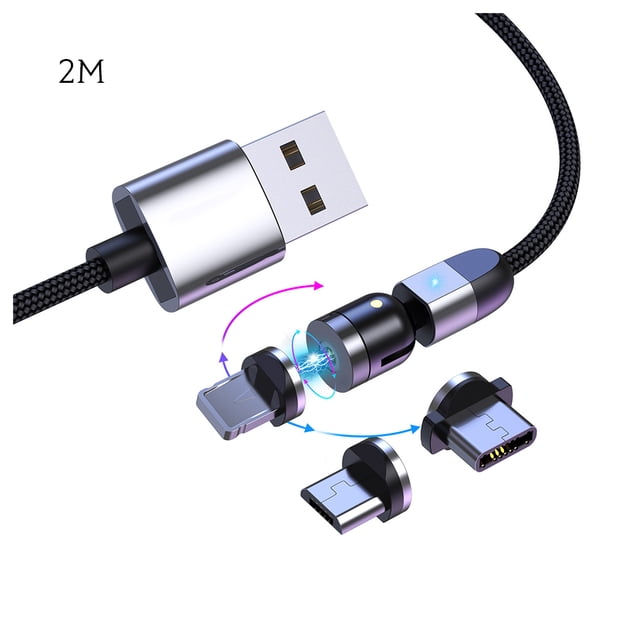 Cable de datos Cabezales de succión Línea de cargador USB Cable de carga rápida para teléfono móvil con rotación 3 en 1, Plateado, 2 m Advancent EL001603-02