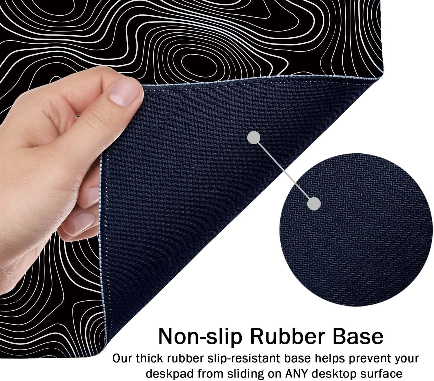 Black Topographic Extended Gaming Mouse Pad XXL ArtSo Large Keyboard Mat Long Mousepad Desk Decor Writing Pad Non Slip Rubber Base Stitched Edges for Work, Game, Office, Home, 35.4" x 15.7"