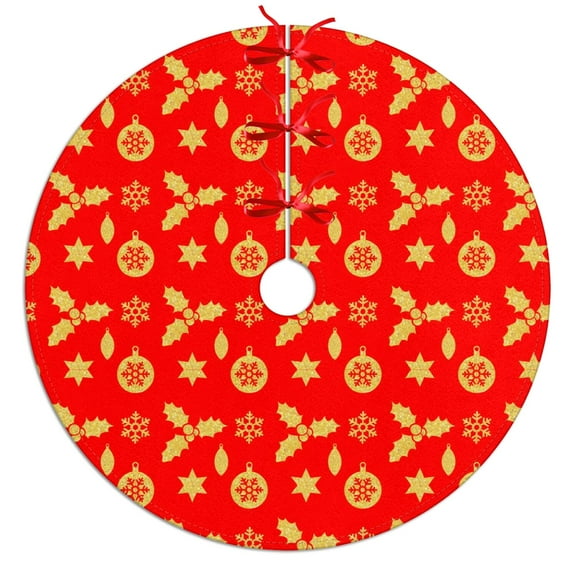 30 Inch Christmas Tree Skirt – Velvet Plush Tree Mat, Soft Thickened Polyester with Red Ties, Single-Sided Printing, Available in 30in/36in/48in, Perfect for Holiday Xmas Tree Decoration