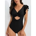 thumbnail image 3 of Cadmus Womens V Neck Ruffled One Piece Swimsuit Tummy Control Cutout Bathing Suits,2390, Black，XX-Large, 3 of 6