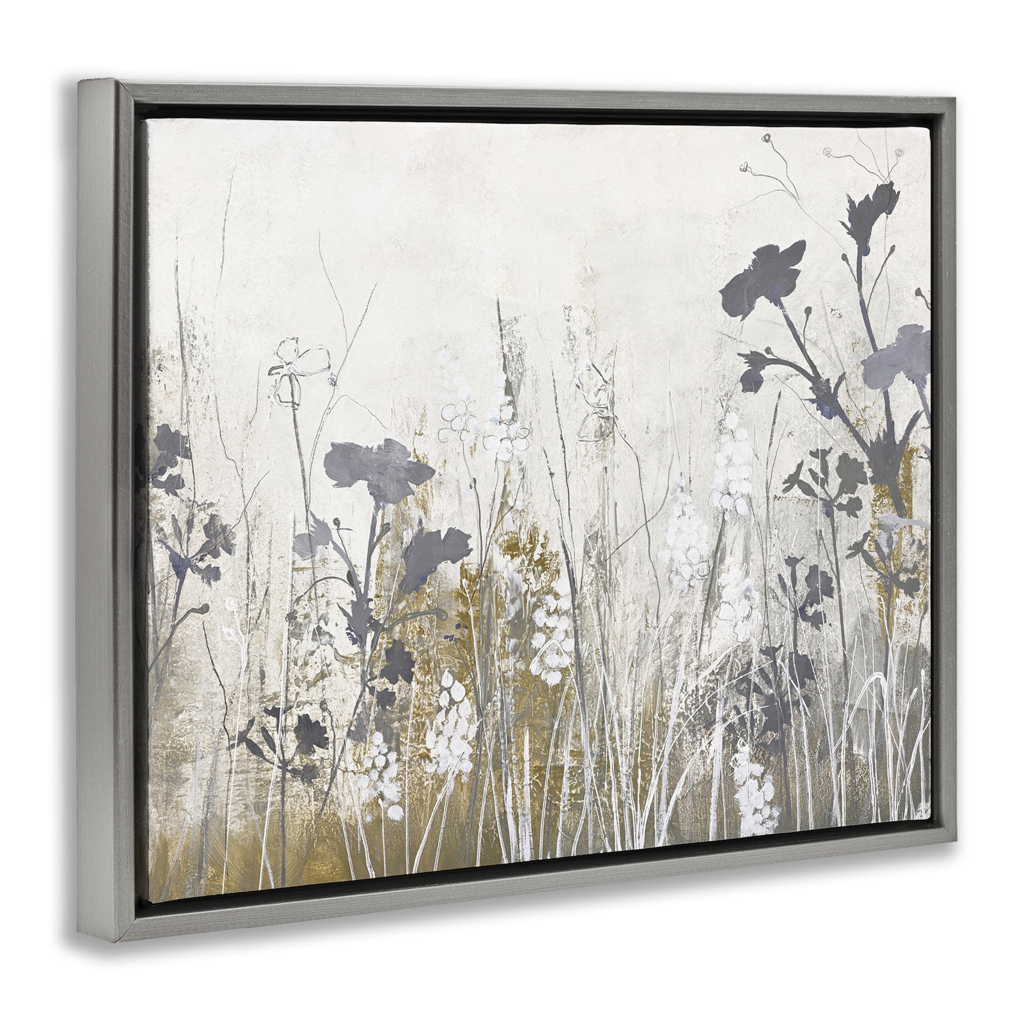 Stupell Industries Grey Flower Silhouettes Plants & Flowers Painting Gray Floater Framed Canvas Art Print Wall Art, 21 x 17