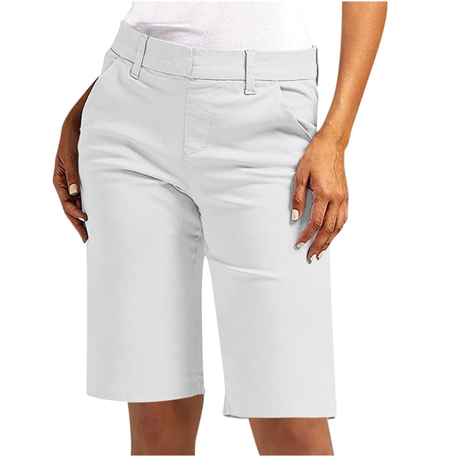 Liquidation d'Économies d'Été 2025! Shorts pour Femmes Shorts en Sergé Extensible Grande Taille Taille Fine à Enfiler Shorts de Randonnée Réguliers d'Été Décontractés avec Poches