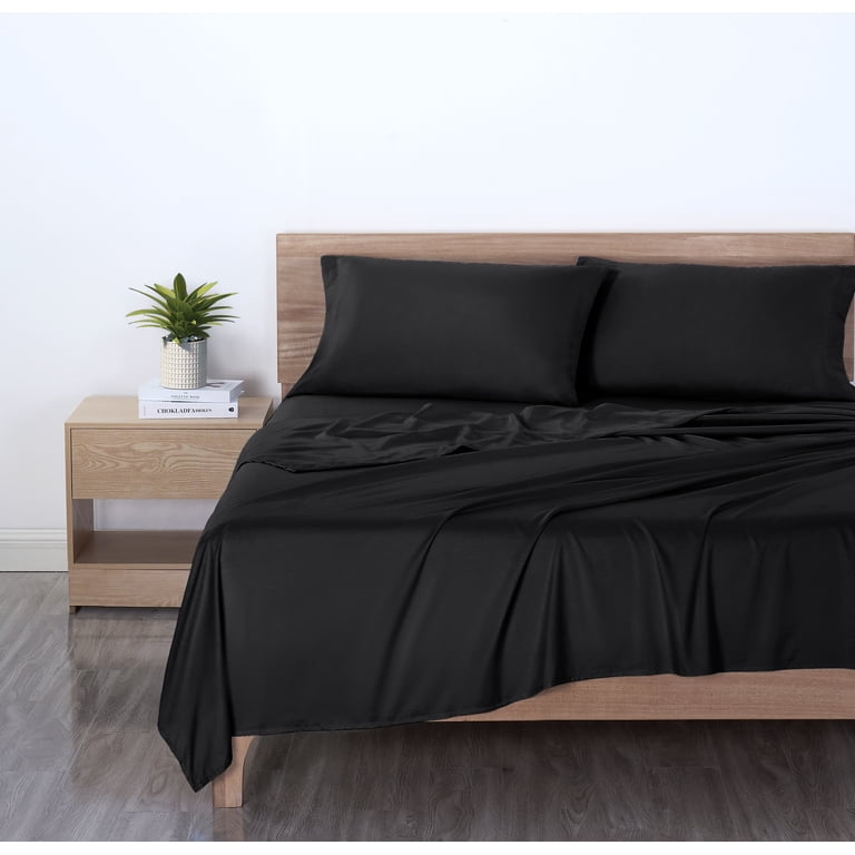 Mainstays Microfiber Bed Sheet Set Rich Black Full 4 Piece Easy