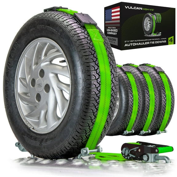 VULCAN Car Tie Down - Rolling Idler 3-Cleat - 120 inch - 4 Pack - High-Viz - 3300 Lbs SWL