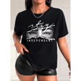 thumbnail image 1 of Women'S Casual Crew Neck T-Shirt with "Stay Independent" Graphic Print, Polyester Knit Fabric, Short Sleeve, Medium Stretch, 180g/m², Spring/Summer/Fall Fashion Top, 1 of 7