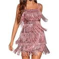 thumbnail image 1 of Mini vestido de lentejuelas brillantes para mujer, cuello en V, tirantes delgs, bodycon para conciertos, fiesta, club, 1 of 3