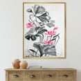 thumbnail image 2 of Designart 'Pink Vintage Lotus Flower and Monochrome Leaves' Traditional Framed Canvas Wall Art Print, 2 of 5