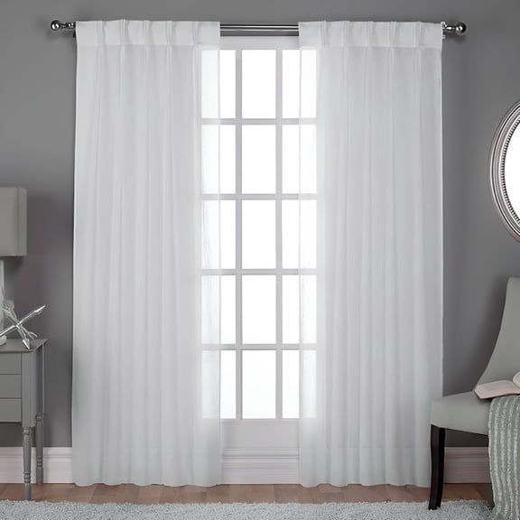 AUQ Textured Linen Look Sheer Pinch Pleat/Hidden Tab Top Curtain Panel Pair See Through Curtains,84" Length,Winter White