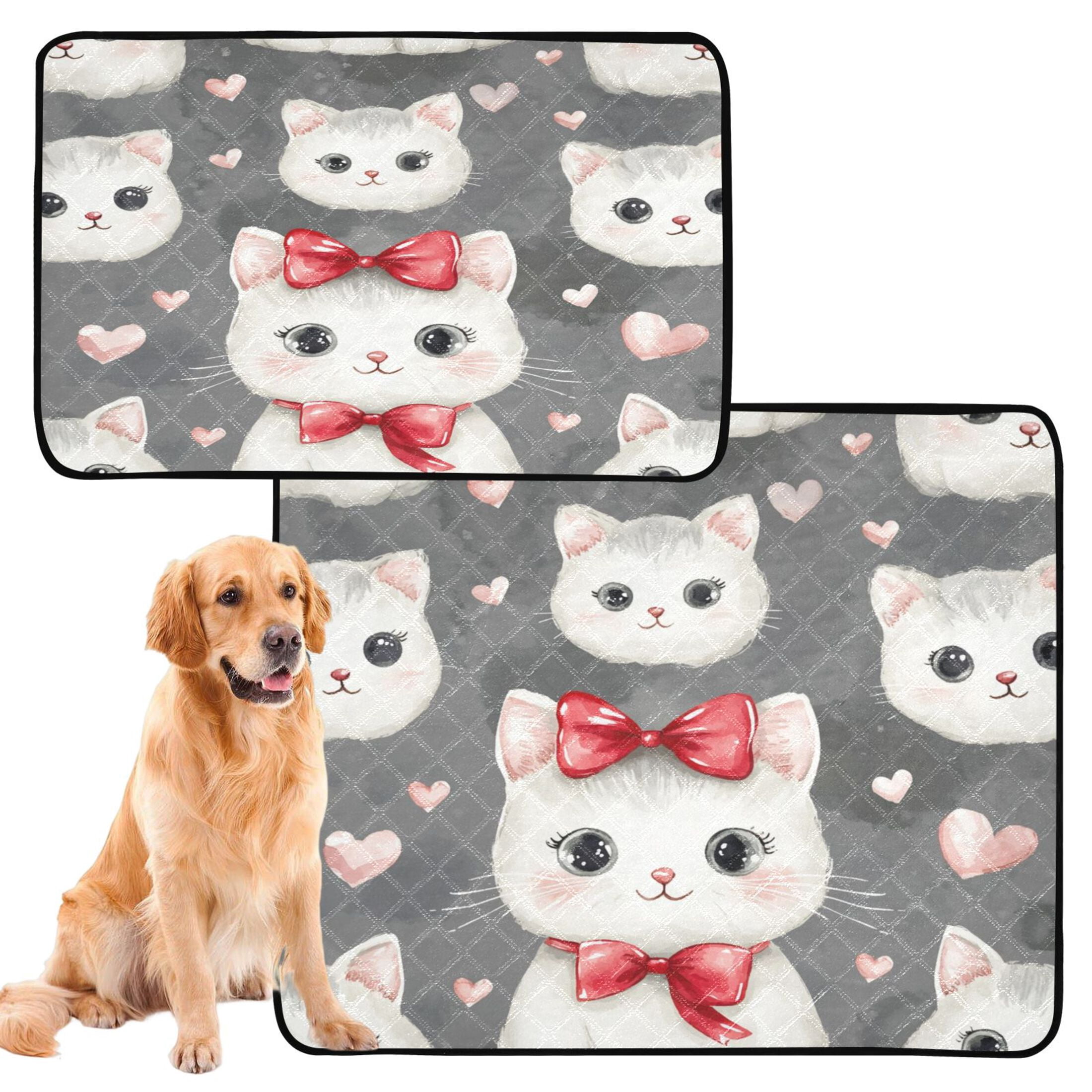 Qxltty Adorable White Cats Pattern Cat litter Pads Pet Set of 3 Diaper Mats Center Anti-leakage Layer Absorbent Soft and Comfortable