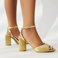 thumbnail image 5 of Gold Ankle Strap Round High Heels Sandals, Pleated Open Toe Sandals, 5 of 5