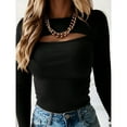 thumbnail image 2 of Camisetas Mia Muse para mujer, estilo coreano, de otoño, con cortes, manga larga, cuello redondo, ajustadas e informales., 2 of 5