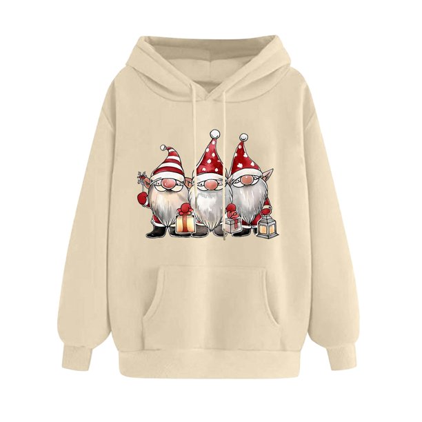 WILLBEST Sudadera de Mujer con Capucha Estampada Navideña para Otoño/Invierno, Talla Grande, Gruesa, Informal y Holgada XX-Grande